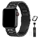 HEKAI Metal Straps Compatible with Apple Watch Strap 45mm 42mm 38mm 40mm 41mm 44mm, Adjustable Stainless Steel Replacement Band Men Women iWatch Series 7/6/5/4/3/2/1,SE(42mm/44mm, Black)
