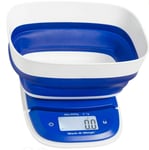 On Balance Wash A Weigh Large Foldable Bowl Electronic Digital Kitchen Scales 5000g Accurate to 0.1g Blue/White