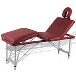 vidaXL Rød foldbar massage tabel 4 zoner med aluminiumsramme