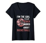Womens I'm The Girl Your Coach Warned You About Basketball Floral V-Neck T-Shirt