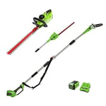 Greenworks Battery Extension Hedge Trimmer Chainsaw Electric 2 in 1 40V + Battery Hedge Trimmer 40V 61cm Cutting Length
