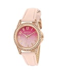 Tikkers Pink Ombre Glitter Crystal Set Dial Pink Leather Strap Kids Watch, One Colour