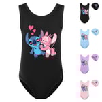 Lilo & Stitch Badkläder för Barn Flickor Cartoon En Delig Baddräkt med Mössa för Sommar Strand Semester Pool Surf Svart 7-8 År Black 7-8Years