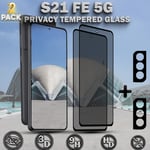 2-Pack Privacy SAMSUNG S21 FE 5G Skärmskydd & 2-Pack linsskydd - Härdat Glas 9H - Super kvalitet 3D