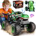 Monster Truck-leksaker, 2,4 GHz RC Monster Trucks för pojkar, 1:20 Dinosaur RC-bilar med ljus och musik, fjärrstyrd lastbil med stunt, 360° snurrning, för barn Green