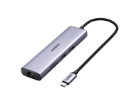 Ugreen 7-i-1 multifunksjonell HUB USB Type C - 2x USB 3.2 Gen 1 / HDMI 4K 60Hz / SD- og TF-kortleser / USB Type C PD 100W / RJ45 1000Mbps (1Gbps) grå (60515 CM512)