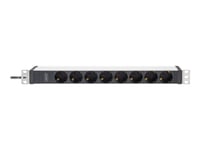 Digitus - Kraftdistributionsenhet (Kan Monteras I Rack) - Ac 230 V - 3600 Va - 1-Fas - Ingång: Iec 60320 C20 - Utgångskontakter: 8 (Power Cee 7/3) - 1U - 19" - 2 M Sladd
