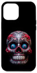 Coque pour iPhone 14 Pro Max Crâne en sucre Jour des morts Crâne Rouge et Noir Art
