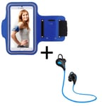 Pack Sport Pour Microsoft Lumia 650 Smartphone (Ecouteurs Bluetooth Sport + Brassard) Courir T5 - Bleu