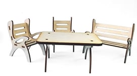 Petra's Bastel News Ensemble de 4 pièces Comprenant Une Table, 1 Banc de Jardin et 2 chaises en Bois de 6 cm de Hauteur env