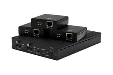 StarTech.com 3 Way HDMI Splitter - HDBaseT Extender Kit w/ 3 Receivers - 1x3 HDMI over CAT5e / CAT6 Splitter - 3 Port HDBaseT HDMI Extender - Up to 4K (ST124HDBT) - video/audio ekspander
