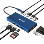 Hub USB C, AYCLIF Adaptateur USB C 12-en-1 vers HDMI et VGA, Ethernet, Port Audio, Lecture Carte SD/TF, PD 100W, Ports USB 3.0, Audio 3.5mm pour MacBook Pro/Air 2020 Dell XPS Tablette Type C