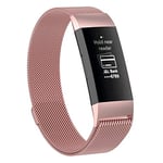 Beilaishi Stainless Steel Magnet Wrist Strap for FITBIT Charge 4，Small Size: 190x18mm(Black) replacement watchbands (Color : Pink)