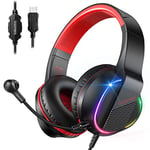 Bopmen USB Gaming Headsets - 7.1 Surround Sound with Noise Cancelling Boom mic Stereo Sound On Ear Headphones with Microphone & RGB Light for PC Computer PS4 Console Laptop (S20)