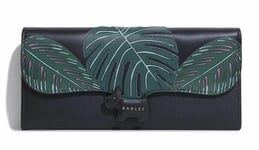 Radley Crest Wild Palms Large Flapover Matinee Black Purse H9.5 W19.5 New Wallet