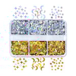 6 Grid Mix Färg Liten Moon Star Glitter Fyllning för DIY Epoxy Resin UV