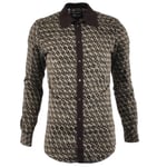 DOLCE & GABBANA Cotton Shirt GOLD with Knitted Collar Brown Beige 38 15 XS 03382