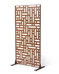 Brise-Vue En Métal-Vevor-120x193 Cm-Avec Support-Confidentialité Décoratif-Pour Patio, Balcon, Salle Intérieure, Jardin-Marron