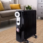 11 Fin 220V 2500W Oil Filled Radiator Electric Heater Thermostat with Timer