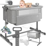KESSER® Lit d'Appoint Hubi 3 en 1 | Supplémentaire pour Bébé | de Voyage | avec Matelas Souple | pour Enfant à Roulettes | Réglage de la Hauteur sur 5 Positions (Hellgrau)