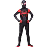 QWEASZER Black Spider-Man Miles Morales Jumpsuit Halloween Cosplay Bodysuit Tights Zentai Costume SpiderMan Anime Movie Costumes Fancy Dress Onesies,Black-140～150cm