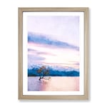 Lone Tree In New Zealand Painting Modern Framed Wall Art Print, Ready to Hang Picture for Living Room Bedroom Home Office Décor, Oak A4 (34 x 25 cm)