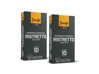 Dimello Ristretto Coffee Capsules Nespresso Compatible - Arabica and Robusta - 2 Packs of 10 Ground Coffee Capsules (20 Capsules)