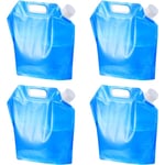 4-pack vattenbehållare, 5L hopfällbar dricksvattenbehållare för bil, hopfällbar vattenpåse för utomhusbruk, sport, vandring, camping, grillning, picknick (blå)