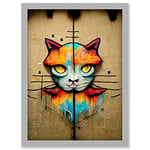 Doppelganger33 LTD Vibrant Symmetrical Street Art Mural Graffiti Cat Artwork Framed Wall Art Print A4