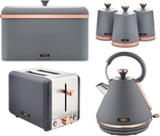 Grey Kettle Toaster BreadBin Canisters Tower Cavaletto 3kW 2 Slice Storage