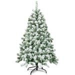 COSTWAY 4.5ft/6ft Snow Flocked Christmas Tree, Hinged Pine Tree with Foldable Metal Stand, Bushy Artificial Xmas Full Trees for and Outdoor Home Decoration (Green, 140cm)