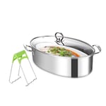 304 Stainless Steel Fish Steamer Elliptical Steamed Fish Pot Multi-Use Oval Roasting Cookware & Hotpot with Rack