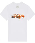 Givenchy Mens Flames Logo Printed T-Shirt in White Cotton - Size Small