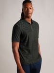 Ted Baker Short Sleeve Regular Textured Zip Polo Shirt, Dark Green