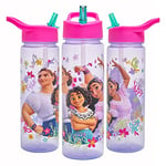 Encanto Water Bottle Flip Up Straw 600ml – Official Disney Merchandise by Polar Gear – Kids Reusable Non Spill - BPA Free - Recyclable Plastic - Ideal For School Nursery Sports Picnic - Purple & Pink