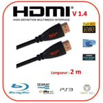 NGI®- cable hdmi 2m 1.4 rond noir - 3D HIGH SPEED ETHERNET FULL HD 1080p