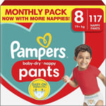 Pampers Baby-Dry Nappy Pants, Size 8 (19Kg Plus) 117 Nappies, MONTHLY SAVING PAC