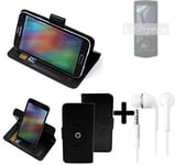 For Cubot Pocket 3 protective case + EARPHONES black cover bag wallet flipstyle 