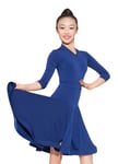SCGGINTTANZ GD3137 kid latin ballroom dance professional V shaped collar design race/performance dress for girl ((Sbs) blue, 130)