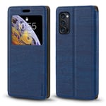Oppo Reno 4 Pro Case, Wood Grain Leather Case with Card Holder and Window, Magnetic Flip Cover for Oppo Reno 4 Pro 5G