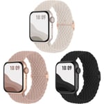 Halkskyddande Flätad Rem 3-pack Kompatibel med Apple Watch Armband, Justerbar Elastisk Ersättningsrem för iWatch Ultra SE 9 8 7 6 5 4 3 2 1