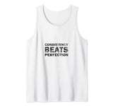 Consistency Beats Perfection, Distressed Black Workout Tank Top