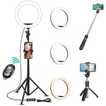 AJH 10 Inches LED Selfie Ring Light Dimmable Selfie Ring Light with Adjustable Tripod Stand Selfie Stick Flexible Phone Holder for Live Stream/Makeup/YouTube Video/Tiktok/Photography,8 inches