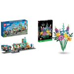 LEGO 60335 City Train Station Set with Toy Bus for Kids Boys & Girls with Rail Truck, Tracks and Road Plate Level Crossing, Compatible with City Sets & 10313 Icons Wildflower Bouquet Set