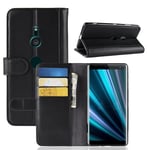 Sony Xperia XZ3 Plånboksfodral i Äkta Läder, Svart