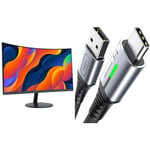 KOORUI 24-Inch Curved Computer Monitor- Full HD 1080P 60Hz Gaming Monitor 1800R LED Monitor HDMI VGA, Tilt Adjustment, Eye Care, Black 24N5C & INIU USB C Charger Cable, Type C Cable Fast Charging