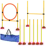Dog Agility Set, 4-delad fyllbar agilityutrustning för hundträning, häckset med slalomstavar, höj- och sänkbar, häckar, hoppring