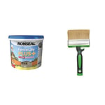 Ronseal RSLFLPPWS5L Fence Life Plus, Warm Stone, 5 Litre & Fit for The Job 4 inch Large Capacity Shed and Fence Block Brush