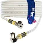 1STec 10m Right Angled Male to Female TV Extension Cable Lead with Gold Plated F-connectors for Wall Plate to BT Youview Freeview Digital TV Set Top Box or VU Solo Enigma Aerial Lead (10 Metre White)