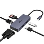 Qhou Hub USB C avec 4 K HDMI, VGA, 2 USB 2.0, Lecteur de Carte SD/TF, Station d'accueil multiport USB C pour MacBook Pro/Air, Dell, HP, Lenovo Pro, Surface Pro